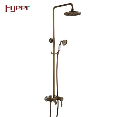 China Fyeer Electric Wall Mounted Rainfall Bathroom Antique Brass Shower Faucets Set for sale