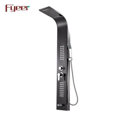 China Electric Faucets Fyeer Stainless Steel Multifunction Wall Mounted Rainfall Shower Black Panel for sale