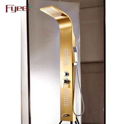 China Electric Faucets Fyeer Stainless Steel Multifunctional Rainfall Shower Gold Panel for sale