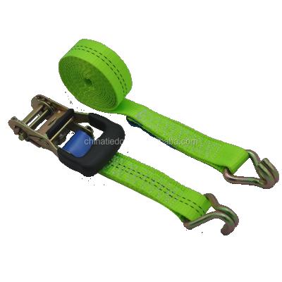 China High Quality Green PE/PP 35mm*4m Pair Bundle Ratchet Tie Downs With Double J Hooks for sale