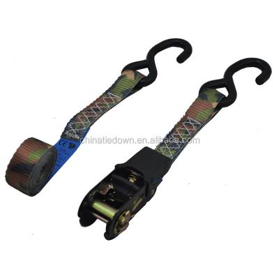 China PE/PP 28mm*3m Ratchet 1500kgs Tie Downs With Double S Hooks With Certification for sale