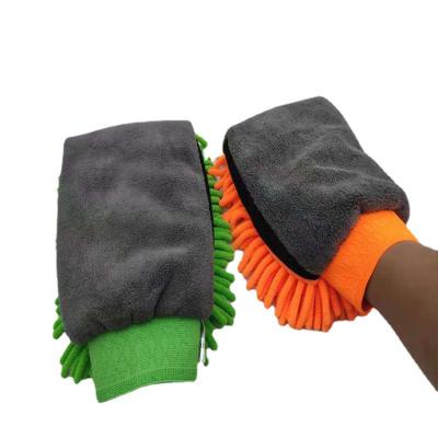 China Chenille Fabric& Custom Coral Soft Hand Towel Car Fleece Gloves Chenille Microfiber Car Wash Mitt Wash Mitt for sale