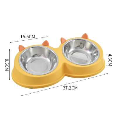 China Non-automatic ONE PET Factory Price Wholesales Custom Pet Products Double Layer Cat Ear Shape Stainless Steel Pet Feeding Bowl for sale