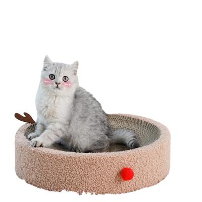 China Sustainable ONE PET Christmas Reindeer Circular Corrugated Paper Cat Scratch Basin Durable Cat Nest Cat Scratch Plate for sale