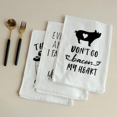 China Custom American Style Printing COTTON Kitchen Towel Tea Towel With Words Flour Sack Towel for sale