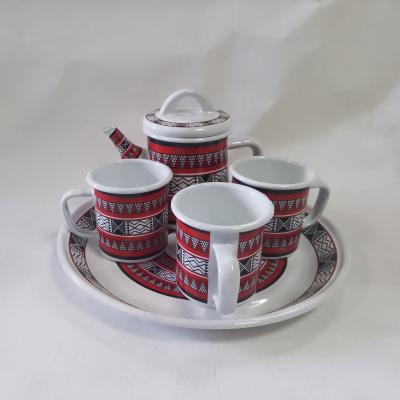 China Wholesale High Quality Viable Cast Iron Kitchen Tea Set Vintage Stain Printing Enamel Home Tea Set for sale