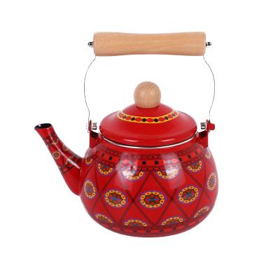 China Hot Selling 1.6L High Quality Viable With Wooden Handle Enamel Pear Shaped Jar for sale