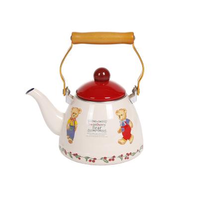 China Viable Promotional Custom Logo Enamel Kettle Indoor Handcraft Kitchenware Tea Kettle for sale