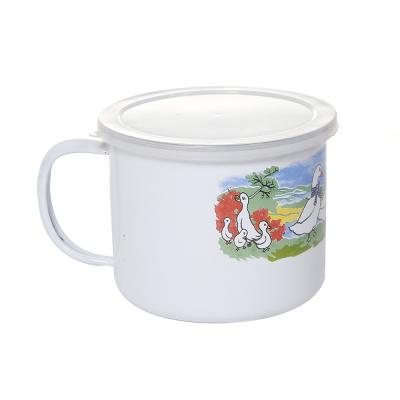 China Home Style Handmade Enamel Mug Sustainable Outdoor 14cm Vintage With Plastic Lid for sale