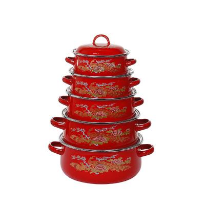 China Sustainable Professional Design Home Kitchen 5 PCS Cookware Set Enamel Coated Casserole for sale