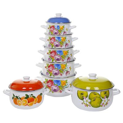 China Sustainable Hot Popular Cooking Set 5 PCS Cooking Pot Enamel Casserole With Enamel Lid for sale