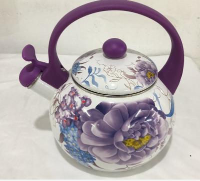 China Sustainable Creative Thickened Enamel Applique 2.2L Kettle With Plastic Handle for sale