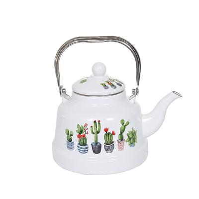 China New Viable Sale Enamel Teapot Cast Iron Cartoon Pattern Bell Shaped Kettle Enamel Teapot Kettle for sale