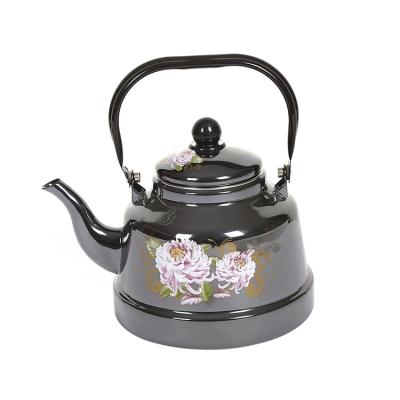 China Sustainable Wholesale Cast Iron Enamel Teapot Flower Pattern Various Size Enamel Eco - Friendly Kettle for sale