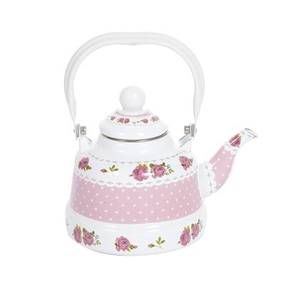 China Bell Shaped Cast Iron Rose Pattern Enamel Kettle Viable Enamel Hot Tea Pot Sale Kettle for sale