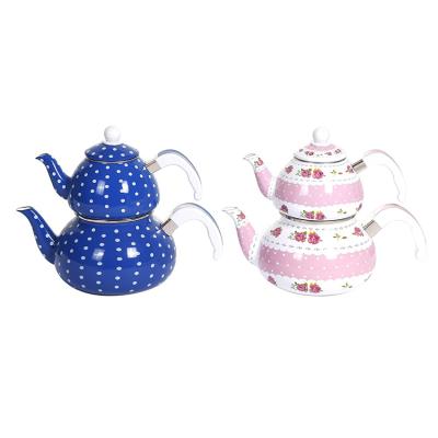 China Best Viable Selling High Quality Enamel Double Kettle Coffee Tea Water Kettle Set for sale