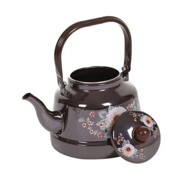 China Durable Fashionable Water Enamel Teapot Bell Shape Kettle Brown Enamel Antirust Kettle for sale