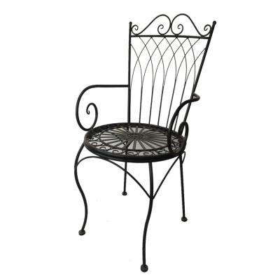 China With Seat Vintage Wrought Iron Wooden Garden Patio Chair With Armrest Outdoor Cafe Restaurant Chairs for sale