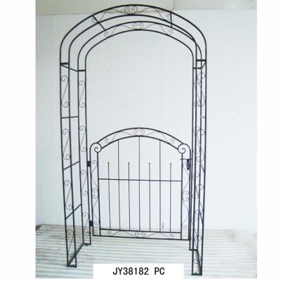 China Easily Assembled Elegant Wrought Iron Garden Arch With Door For Factory Metal Garden Pergola Arch Wedding Evant Rising Arch for sale