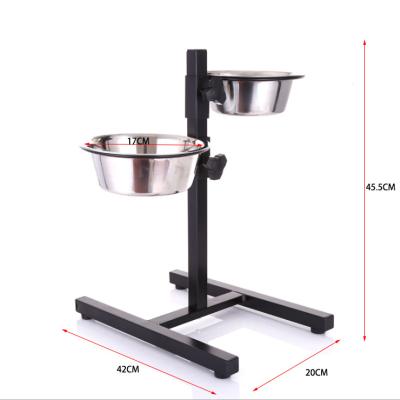 China Adjustable Size Pet Cat Dog Feeder Bowl Metal Dog Feeder Stand With Stainless Steel Bowl Puppy Stainless Steel Food Feeder for sale