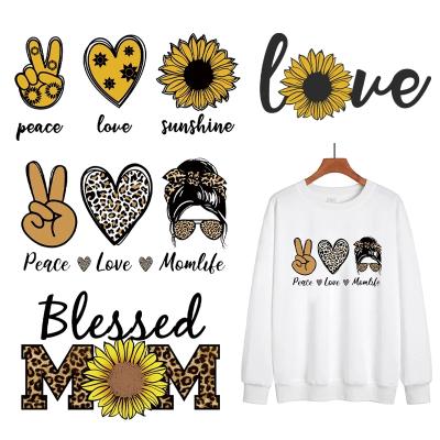 China 3D Leopard Print Heat Transfer Sunflower Iron On Transfers T-shirt Stickers Apparel Patch Love Applique Thermo Decals For Clothes for sale