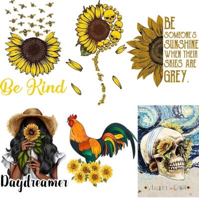 China 3D Sunflower Letters Iron On Patches Van Gogh Skull Heat Transfer Stickers Clothes Stripes Women Thermal Stickers T-Shirt Applique for sale