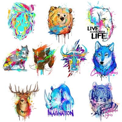 China 3D Colors Animals Iron on Transfer for Clothing Thermo Sticker on Clothes Applique Wolf Tiger Elephant Thermal Transfers Stripe for sale