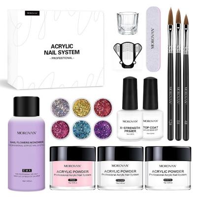 China Art Wholesale Morovan 3colors Personal Acrylic Powder Nail DIY Liquid Monomer Set With Nail Brush Acrylic Nail Forms Tips For Acrylic Nails Extension for sale