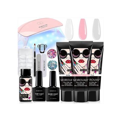 China Nail Extension Builder Morovan Poly Nail Gel Kit Forms With UV Led Lamp 6w 100pcs Solution And Slip Nail Tools All In One Poly Nail Gel Kit for sale