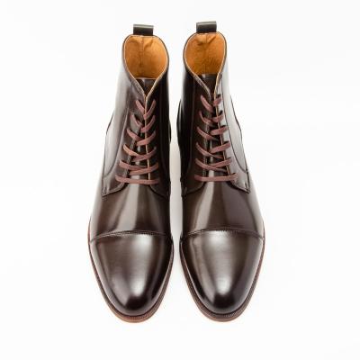 China Brown Breathable Hand Made Hat Toe Formal Shoes Man Genuine Leather Dress Men's Boots for sale