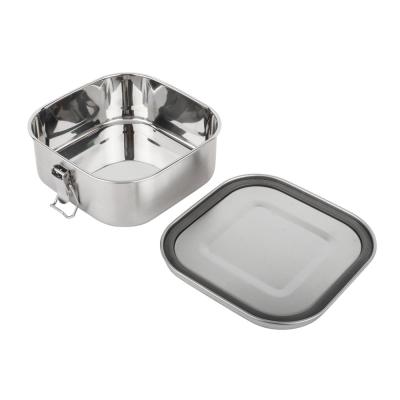 China Silicone Seal Proof Lid Food Container Sustainable Leaking Stainless Square Lunch Box With Sealed Lid for sale