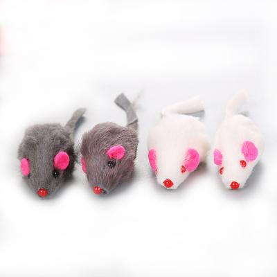 China Viable Mouse 2inches Rabbit Fur with Rattle Black White Gray Cat Toy Mice House Cat Toy for sale