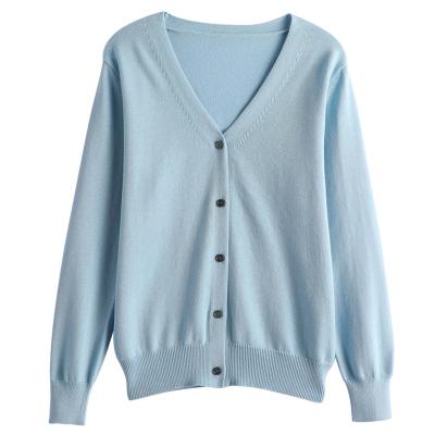 China Solid Color Yarn Plain Knitted V-Neck Cardigan Sweater Women's Anti-pilling Tight Fit Sweater for sale