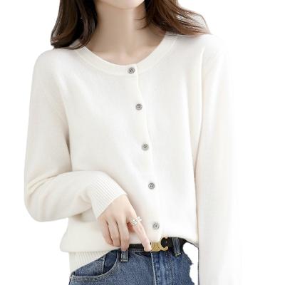 China Single-Row Round Button Neck Long Sleeve Anti-pilling Women's Knitted Knitted Cardigan Sweater for sale