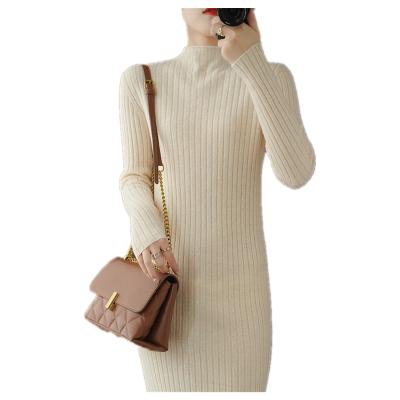 China Fashion Breathable Hot Selling Women's Well-Fitting Half-Rise Collar Long-Sleeved Knitted Mid-Length Dress for sale