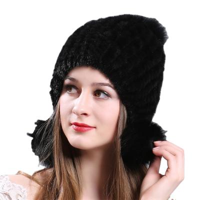 China COMMON Women's Fur Knitted Mink Ball Mink Hat Winter Fur Pom Pom Beanie Hats Three for sale