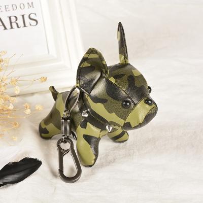 China Low MOQ Wholesale Black Key Holder Bag Ornaments Luxury Key Accessories Dog French Bulldog Leather Key Chain Chain for sale