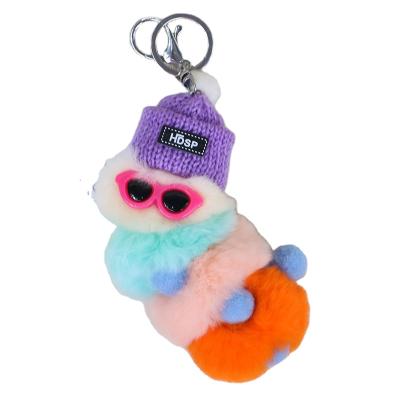 China Promotion Gift Key Chain Hairball Keychain Plush Small Toys Caterpillar Plush Toys Custom Mini Plush Toys Keychain for sale