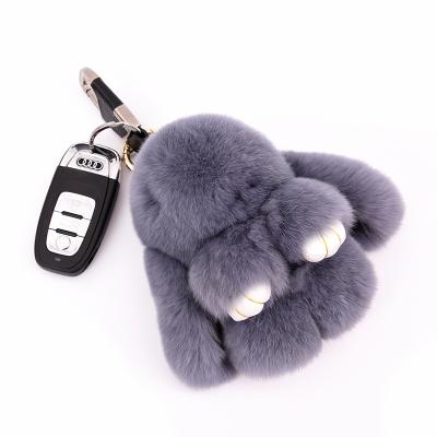 China Furry Girls Pom Pom Keychain For Women And Bag Charm Puff Ball Rex Rabbit Fur Key Chain Pink Fur Ball for sale