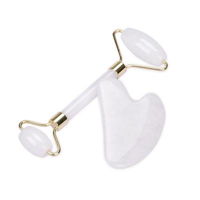 China Good quality logo price massage gua sha facial set customized quartz face jade cheap white natural crystal stone roller for face for sale