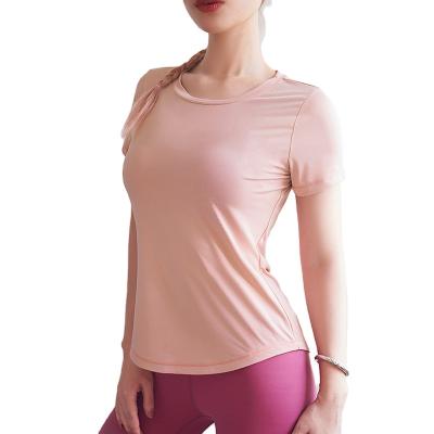 China Breathable Women Summer Cool Dry Basic Running Shirts Short Sleeve Round Neck Gym Yoga Top T-Shirt for sale