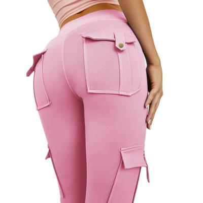 China Breathable Nylon Spandex Women Workout Fitness Gym Wear Clothes Yoga Pants With High Pocket Waist Tummy Control Sports Legging Pants for sale