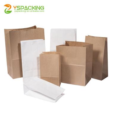 China Recyclable Custom Flat Square Bottom Food Greaseproof Brown White Paper Kraft Paper Bags For Burger for sale