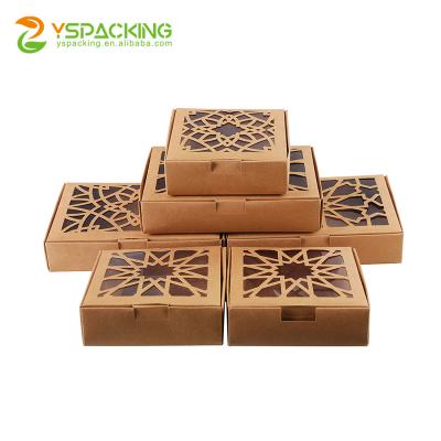 China Recyclable Party Warm Brown Mubarak Ramadan Paper Packaging Favor Gift Dessert Sale Cupcake Box With PVC Window For Islamic for sale