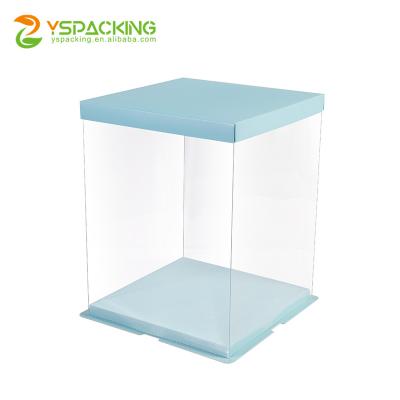 China Custom Logo Pink Clear Square Large Black Blue Transparent Cake Box Recyclable 6 Inch Pet Wedding Birthday Party Favor Flower Box for sale