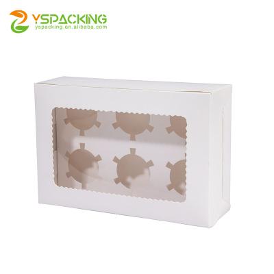 China New Inventory 6 Holes Dessert Box Recyclable Wholesale Baking Packing Square Cupcake Bakery Boxes With Window For Birthday for sale