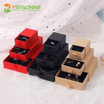 China Recycled Materials New Wholesale Wedding Black Drawer Cardboard Gift Packaging Box Printed Bracelet Earrings Ring Drawer Jewelry Paper Box for sale