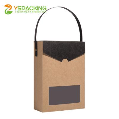 China Custom Printing Recycled Materials Small Brown Kraft Paper Carry Bag PVC Window Snack Sweet Chocolate Cookie Candy Wrapping Paper Box With Handle for sale