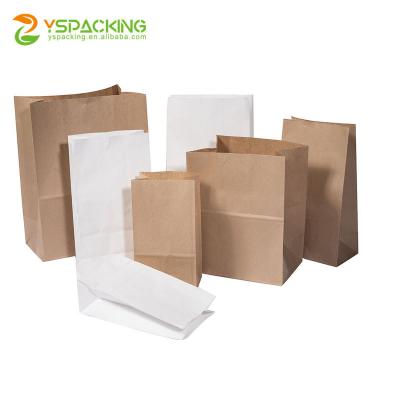 China Custom Recyclable Square Bottom Food Packaging Takeaway Flat Bottom Brown Kraft Paper Bags Without Handle for sale