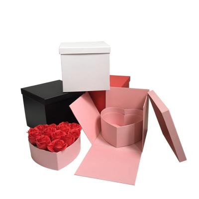 China Low Price Recycled Materials Two Layers Rotary Square Flower Gift Package Box With Lid With Heart Shape Insert Box for sale